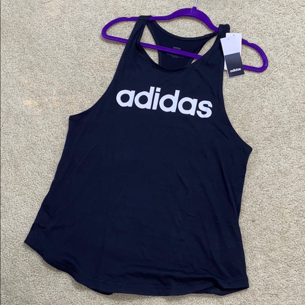 Adidas black and white logo athletic tank top
